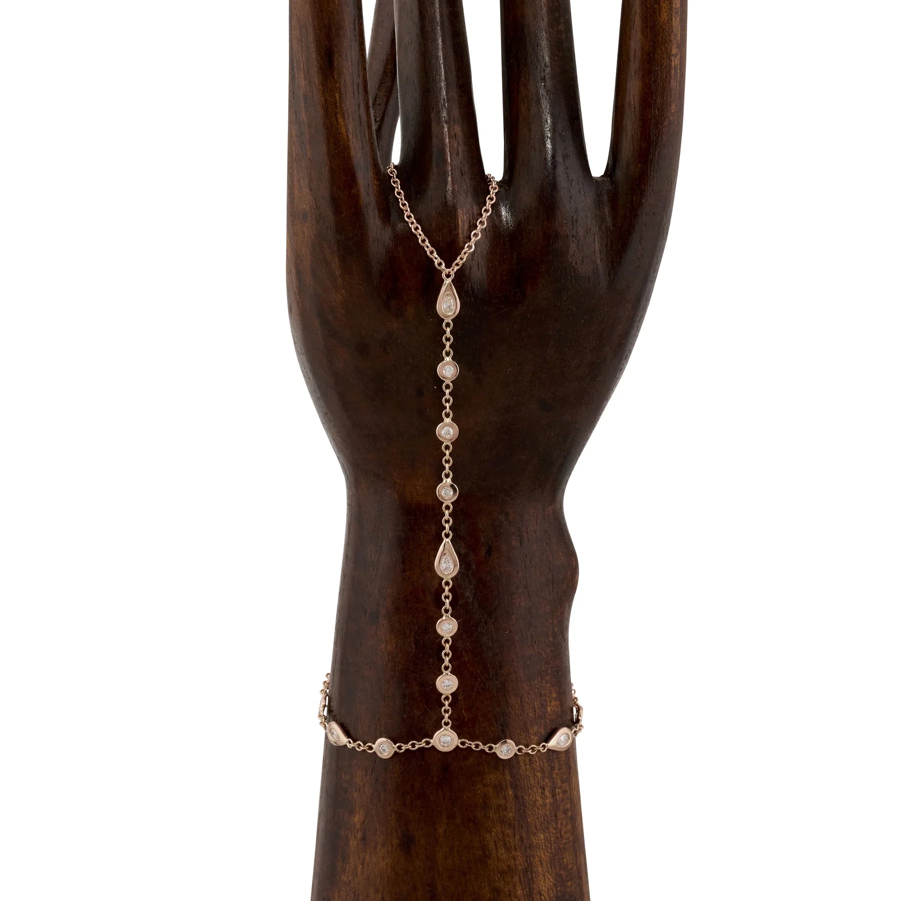 Round + Teardrop Diamond Finger Bracelet