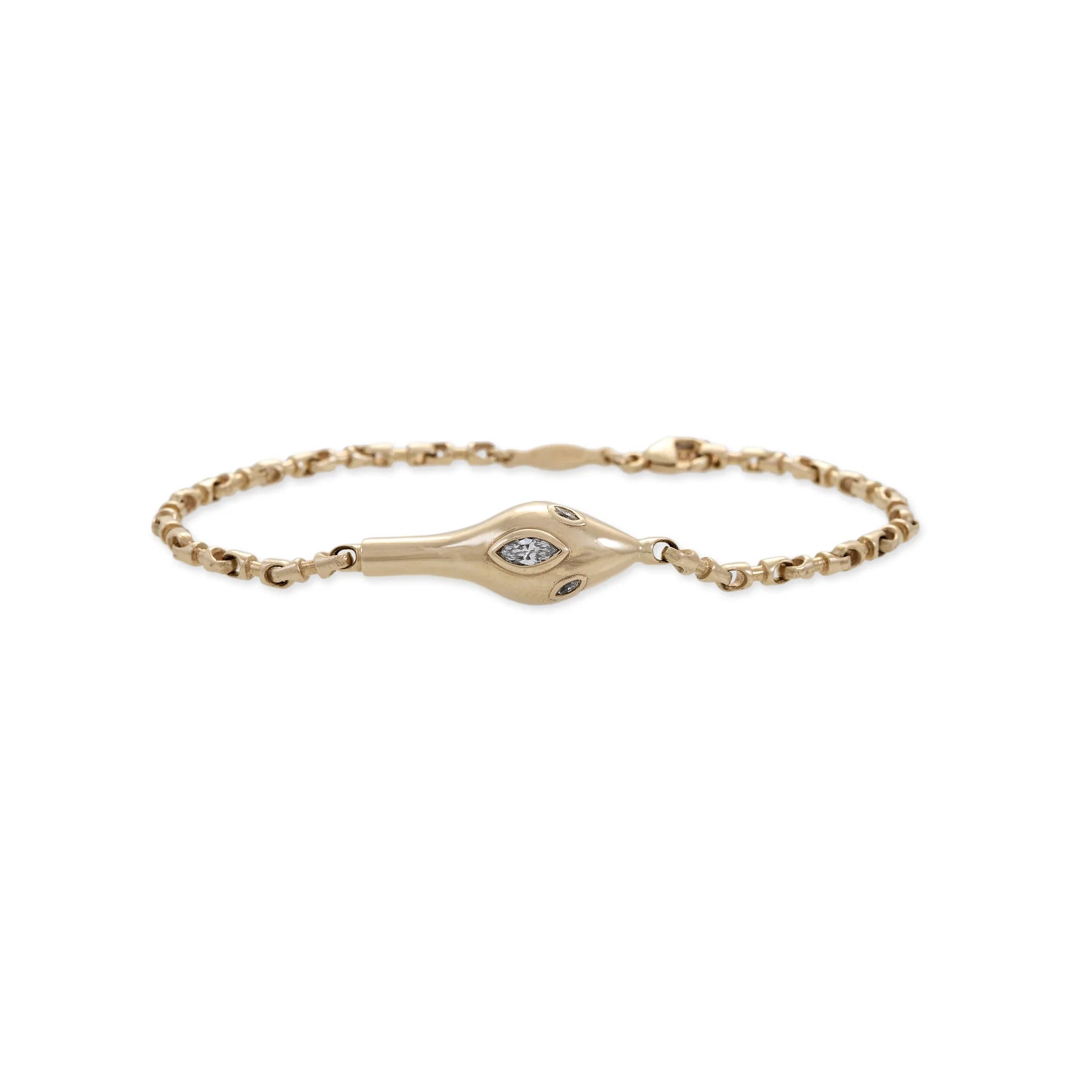 Marquise Diamond Snake Head Rolo Chain Bracelet