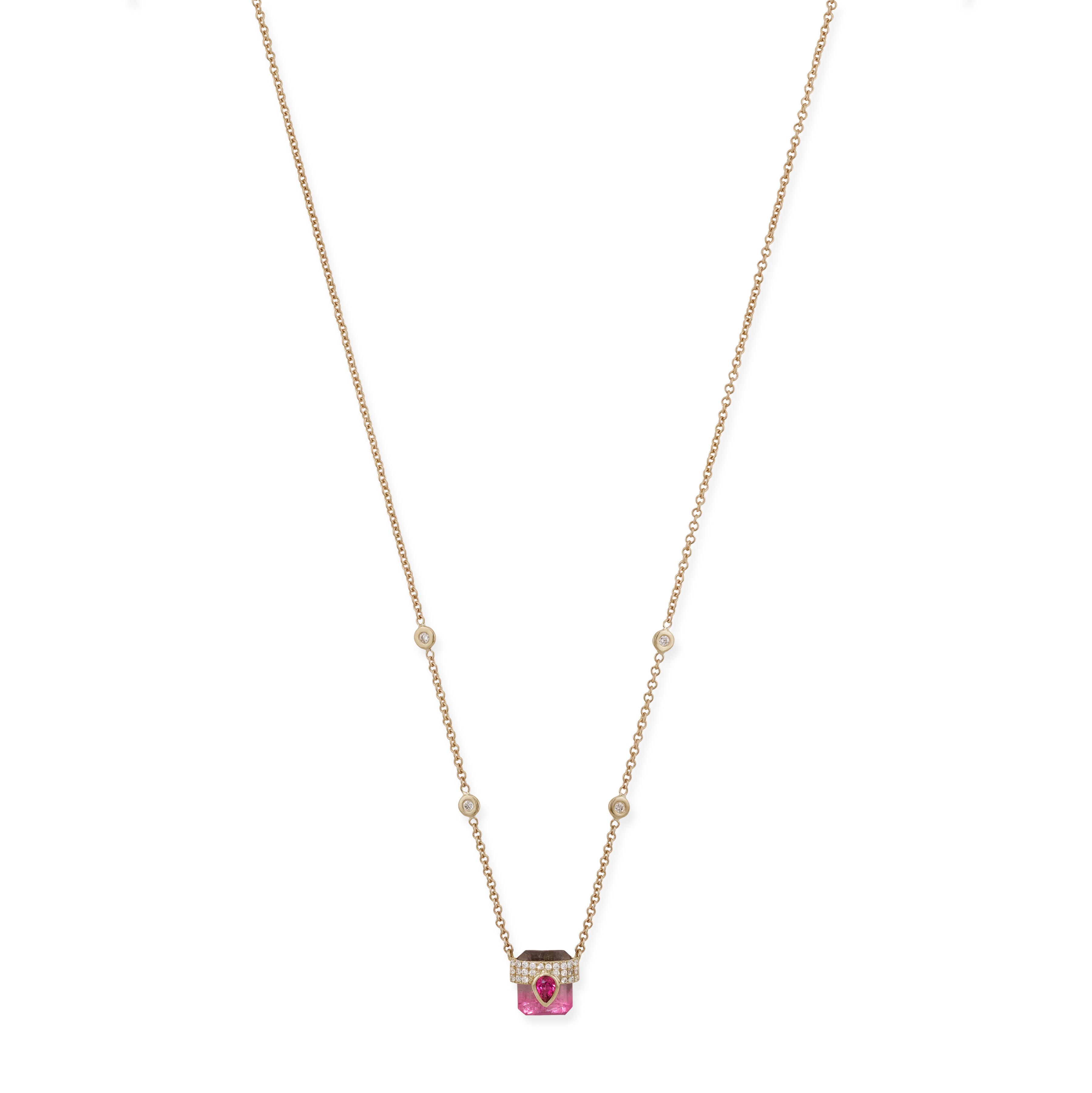 WATERMELON TOURMALINE NECKLACE WITH PINK TOURMALINE TEARDROP