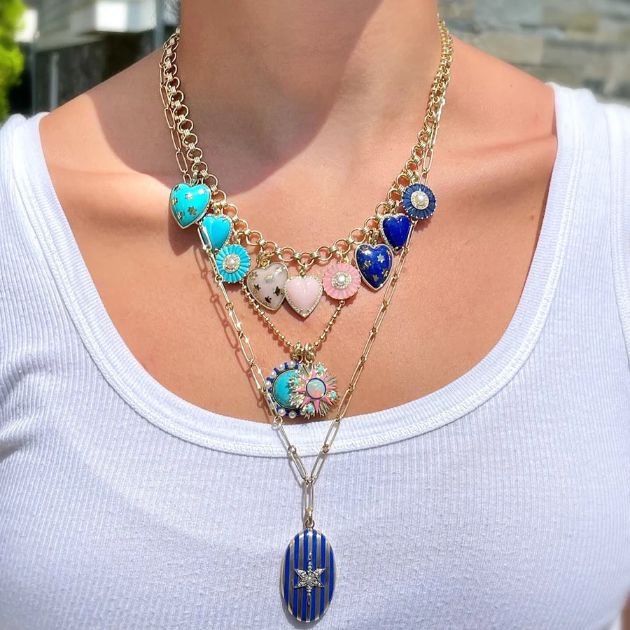 14K Gold Gemstone & Blue Enamel Lillian Locket