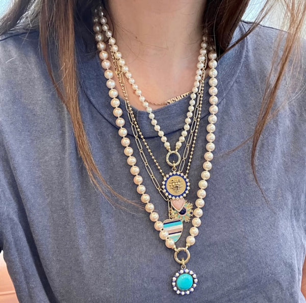 14K Gold Gemstone and Enamel Emblem Rosa Charm