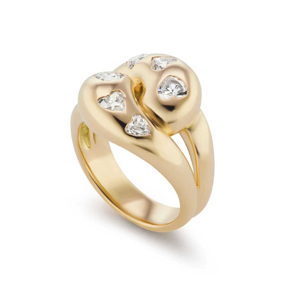Knot Ring with 6 Diamond Hearts