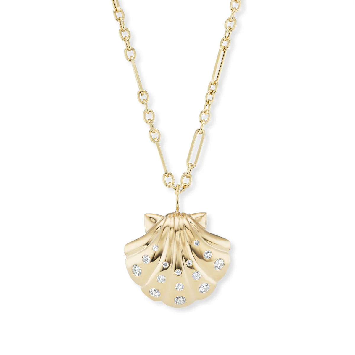Gold Shell Pendant with Diamonds