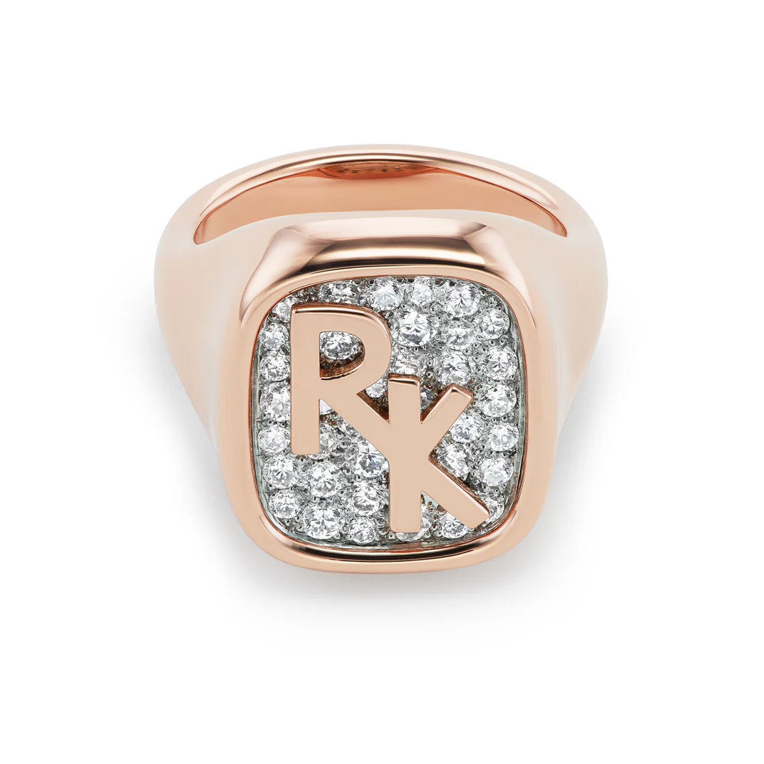 Initial Signet with Diamond Pave & Rhodium
