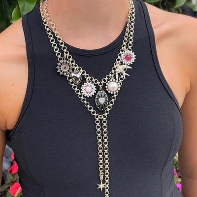 14K Blue Moonstone, Pearl & Black Enamel Eleanor Charm