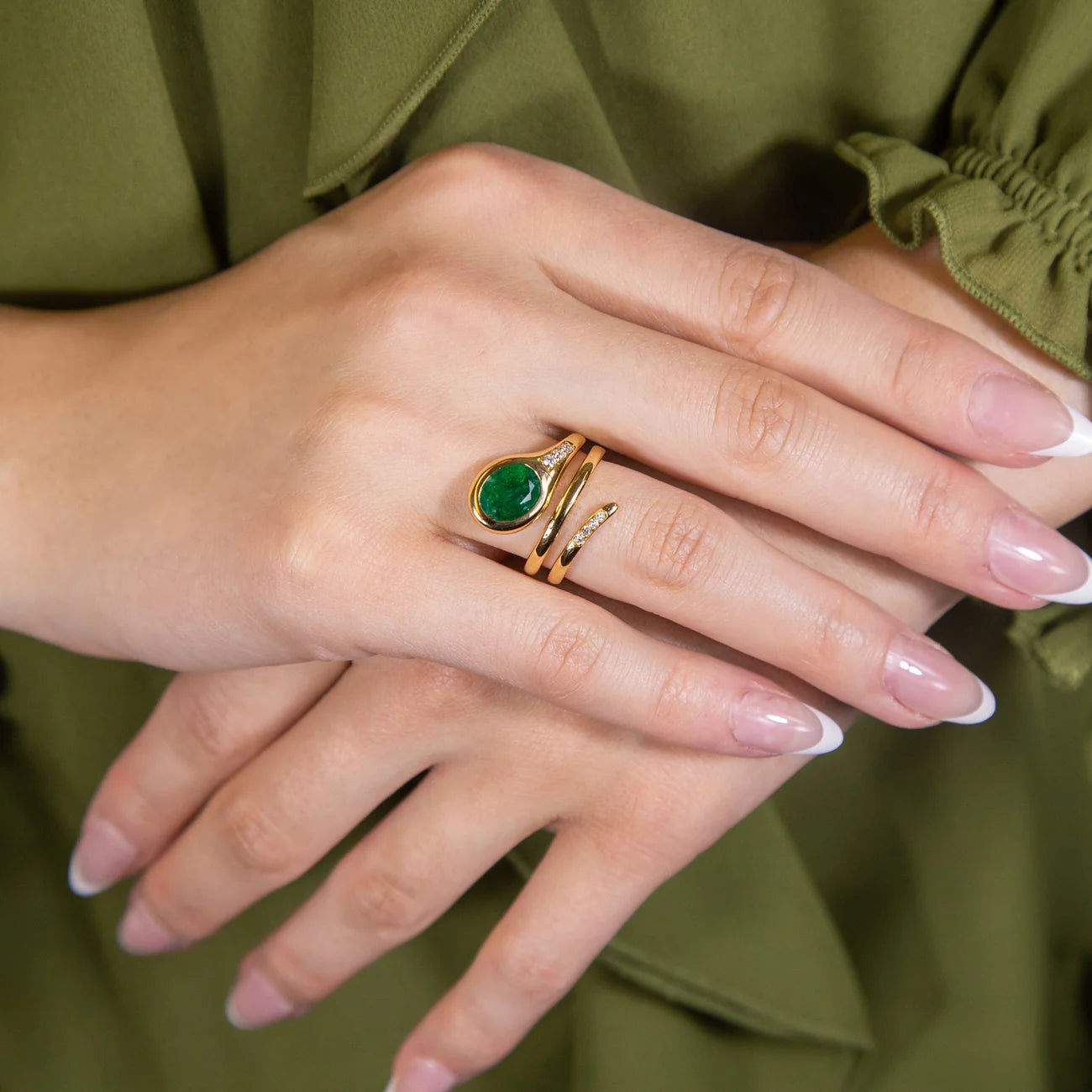 Esme Wrap Ring in Emerald