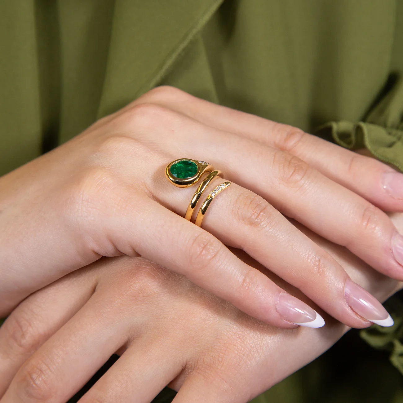 Esme Wrap Ring in Emerald