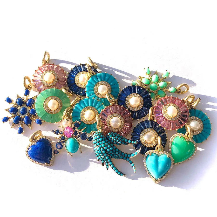 14K Gold Chrysoprase Diamond & Pearl Emily Charm