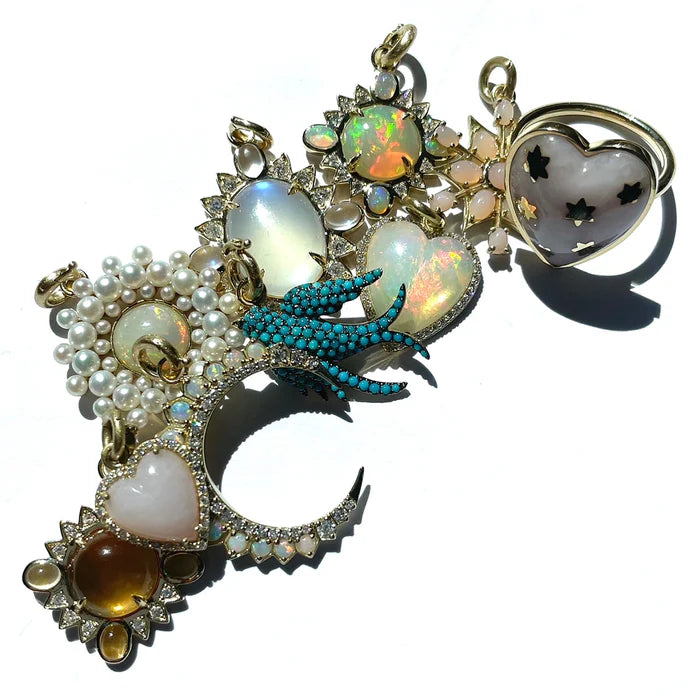 14K Gold Diamond & Opal Alana Large Heart Charm