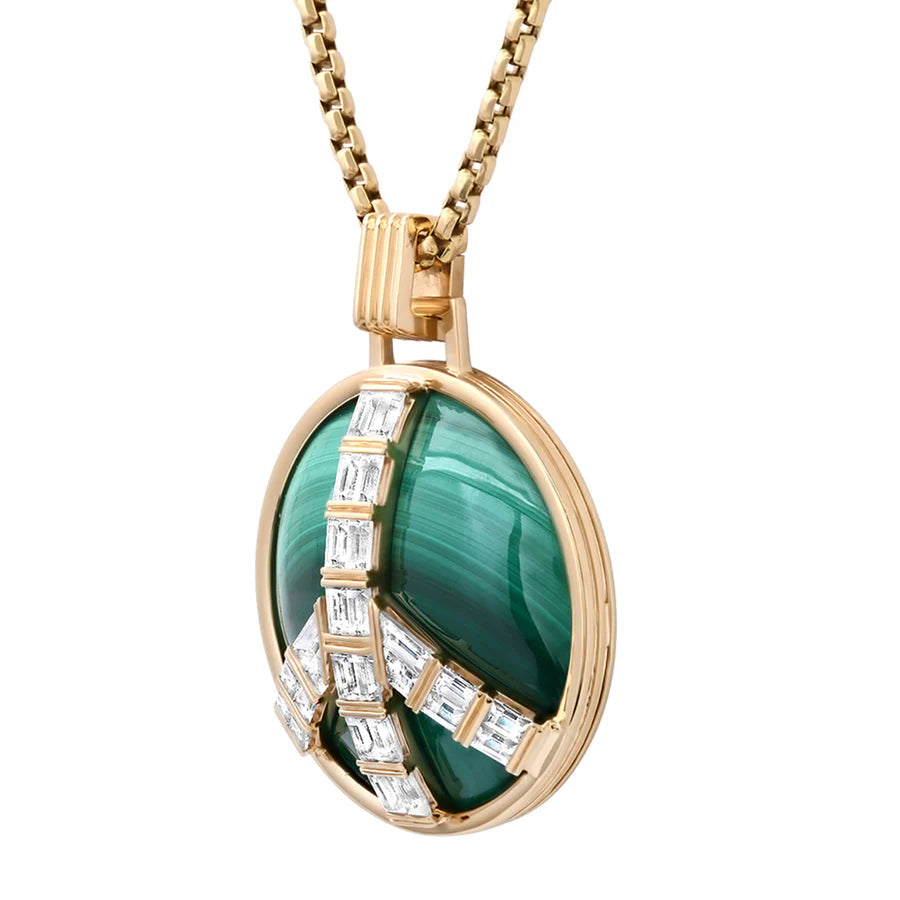 Grandsize Peace Pendant in Malachite and White Sapphire