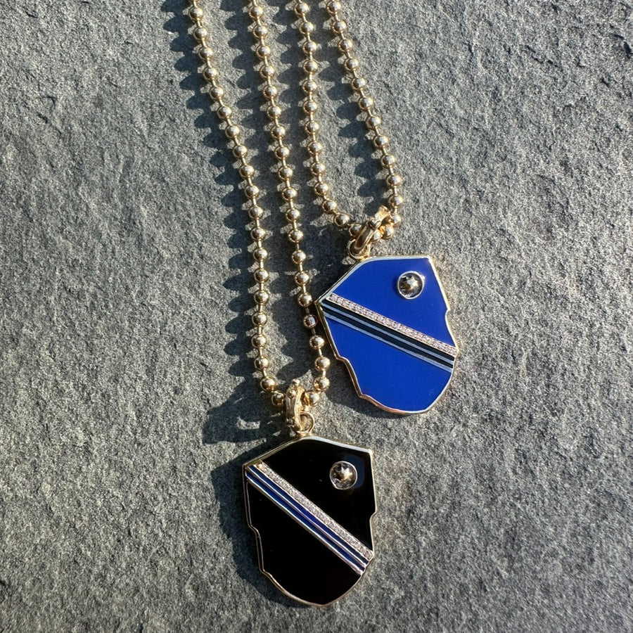 14k Gold Diamond & Blue Enamel Warren Medallion