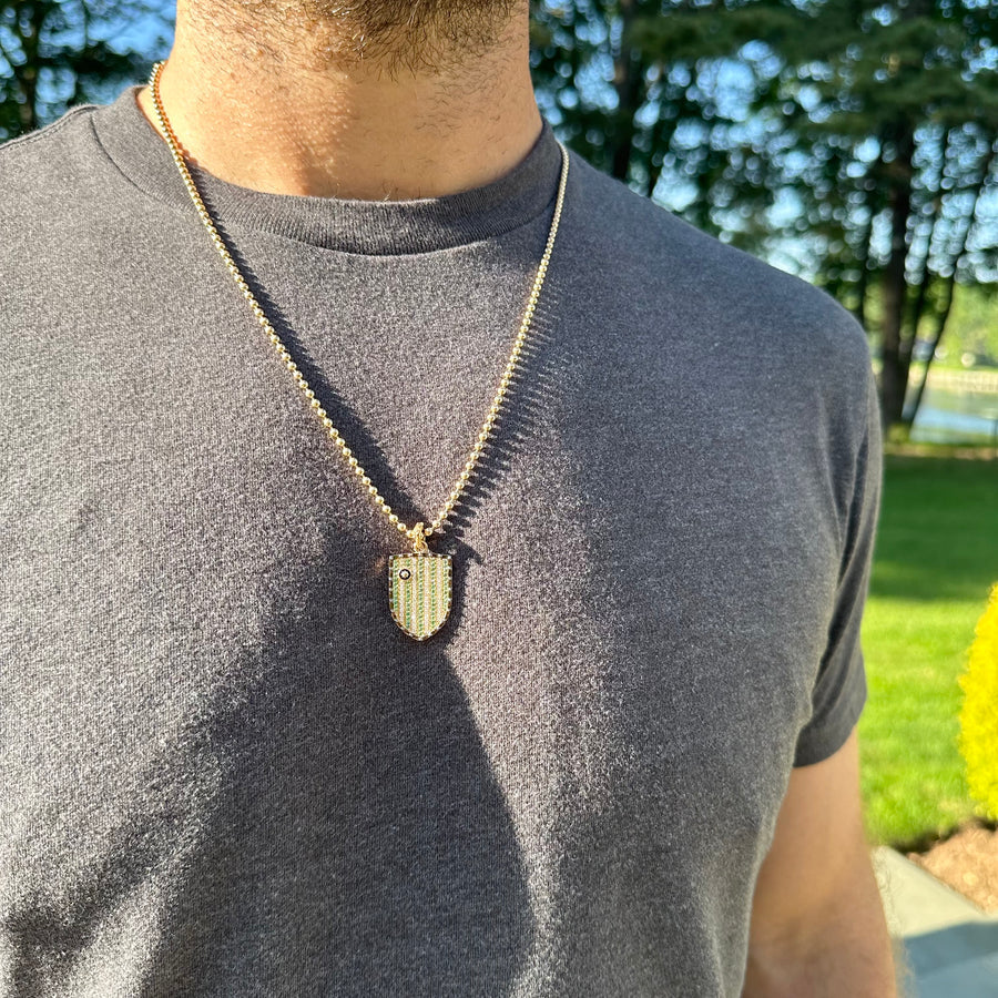 14k Gold Diamond Emerald & Black Enamel Walter Medallion