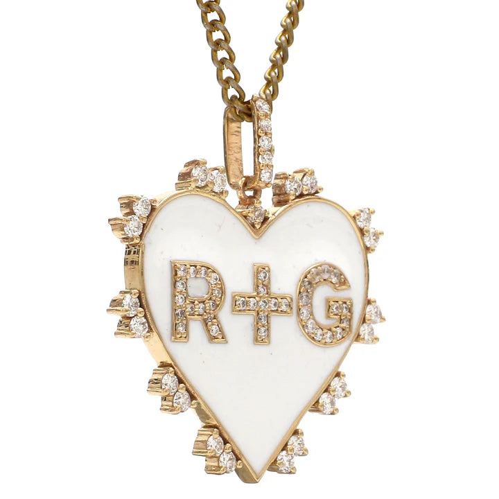 Enamel and Diamond Initial Heart Pendant
