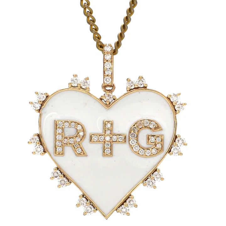 Enamel and Diamond Initial Heart Pendant