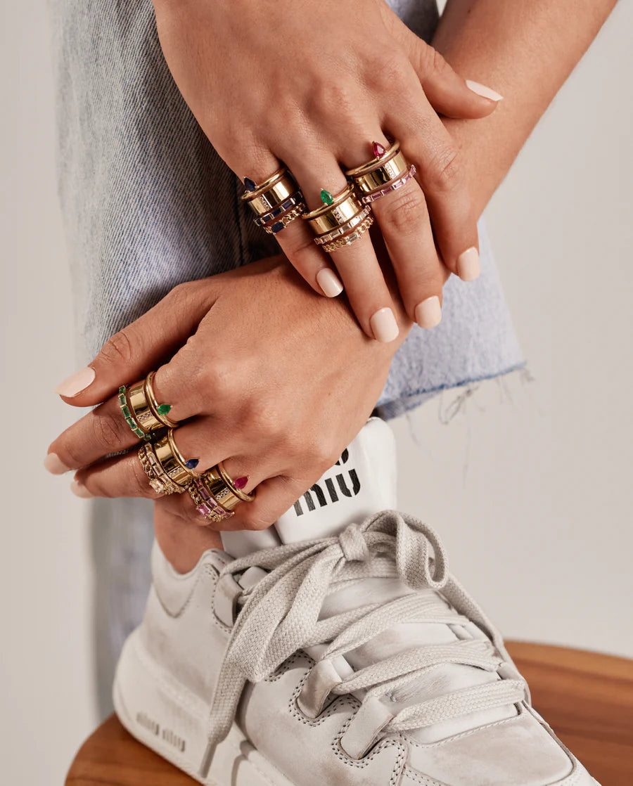 Type Stack Emerald Ring