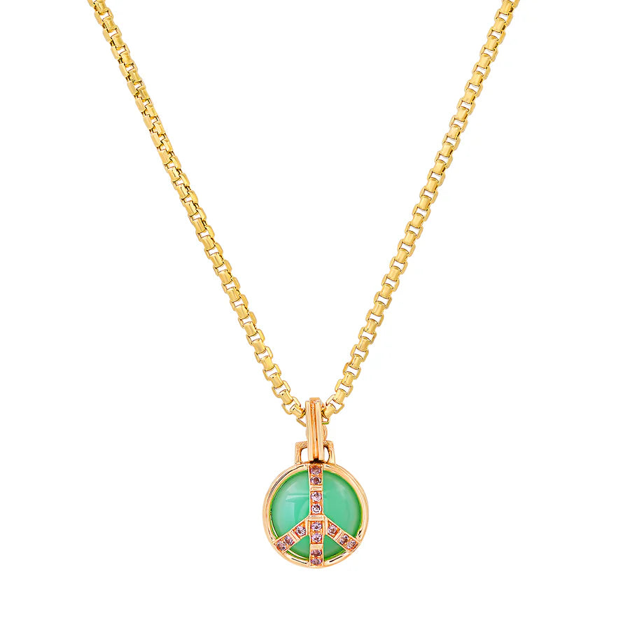 Mini Peace Pendant in Chrysophrase and Tourmaline