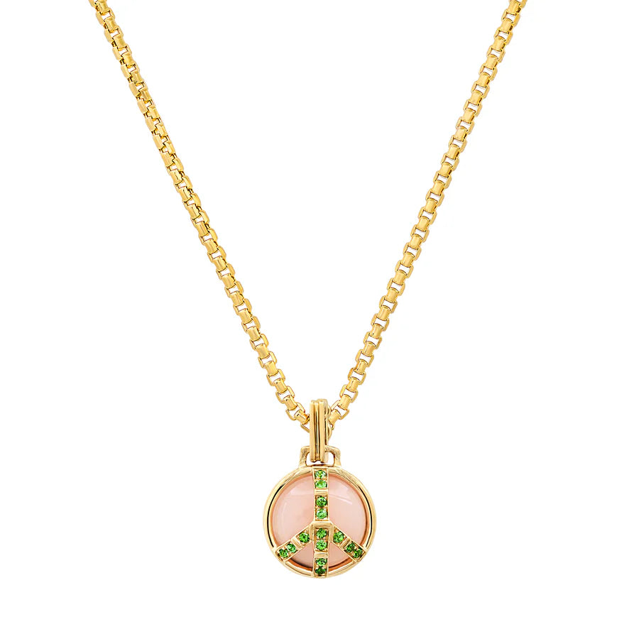 Mini Peace Pendant in Pink Opal and Tsavorite
