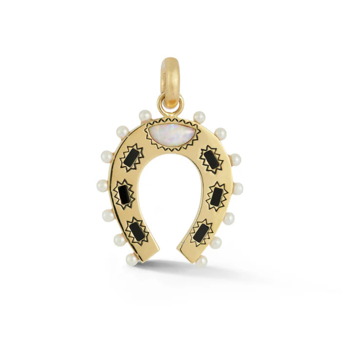 14K Gold Gemstone Holly Horseshoe Charm