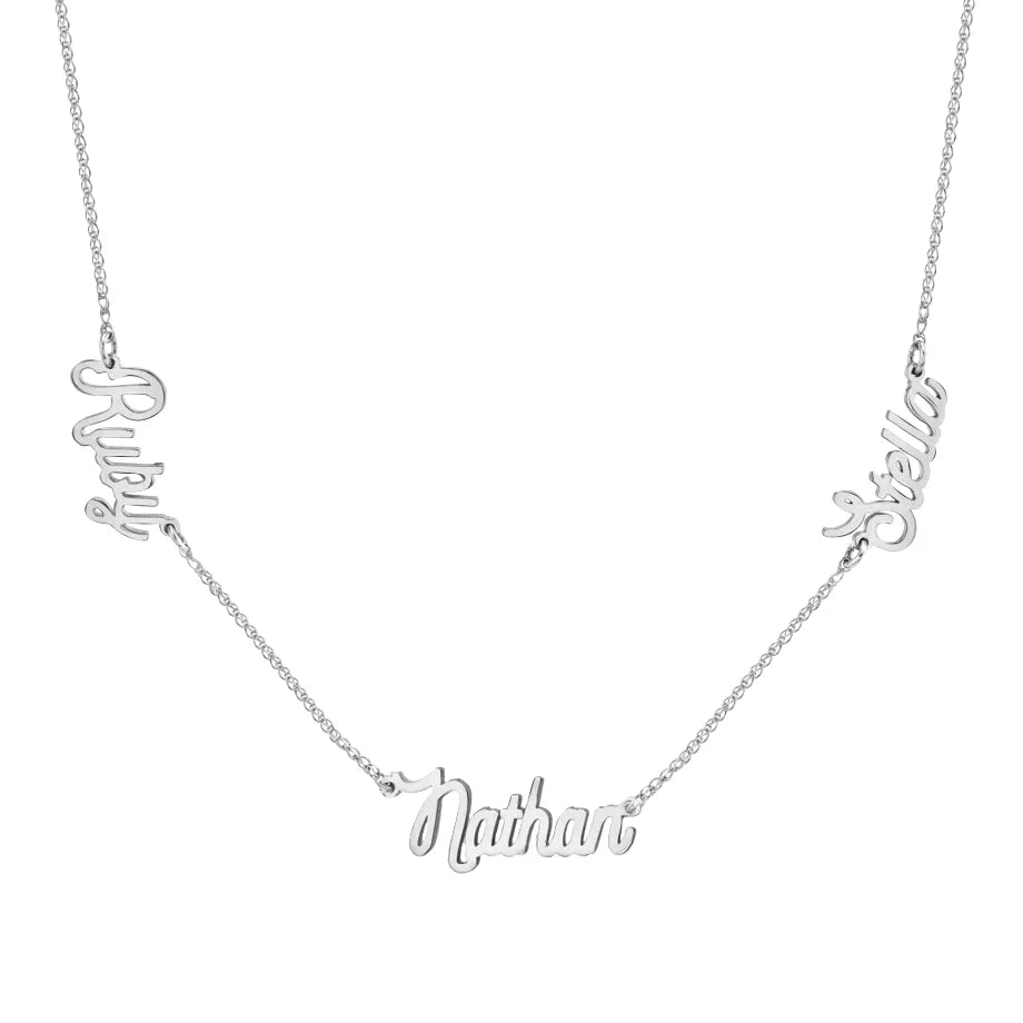 14K Gold Triple Nameplate Necklace