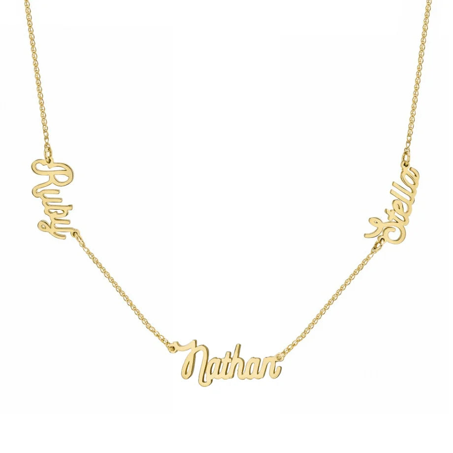 14K Gold Triple Nameplate Necklace