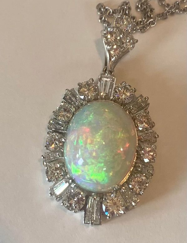 Vintage Australian Opal & Diamond Pendant