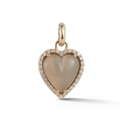 14K Gold and Grey Moonstone Heart Charm