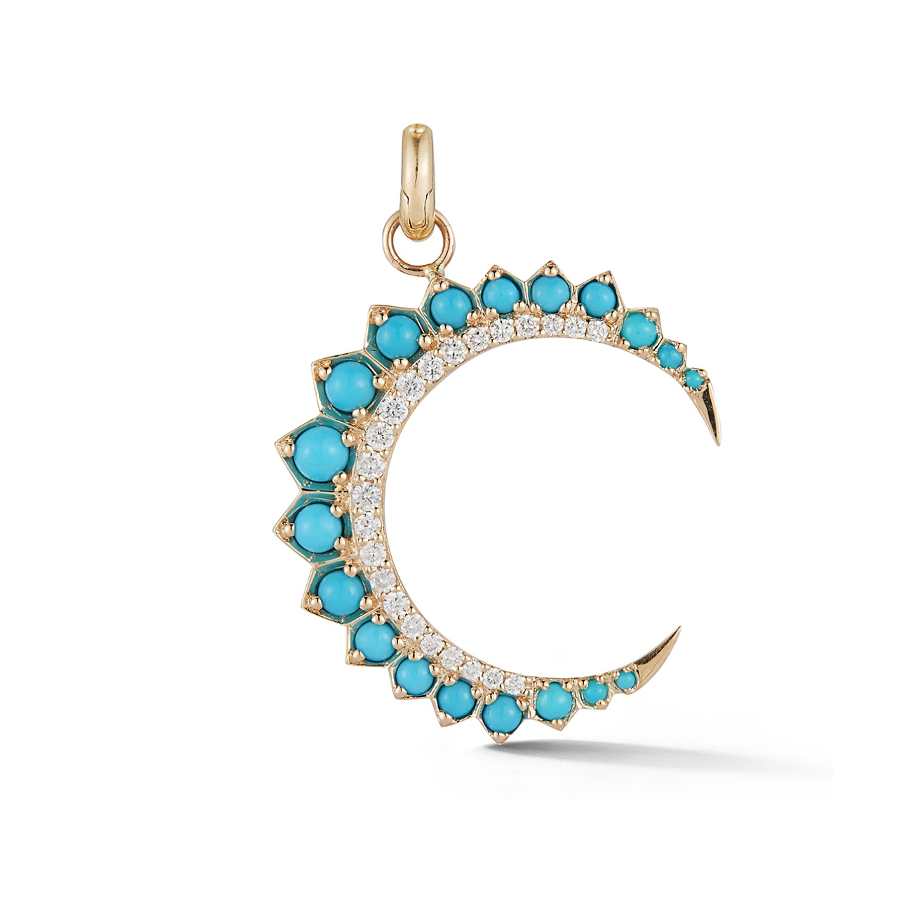 14K Gold Diamond & Turquoise Crescent Moon Estelle Charm