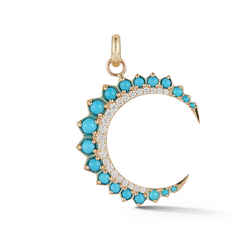 14K Gold and Turquoise Crescent Moon Charm