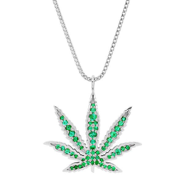 Emerald cannabis pendant necklace