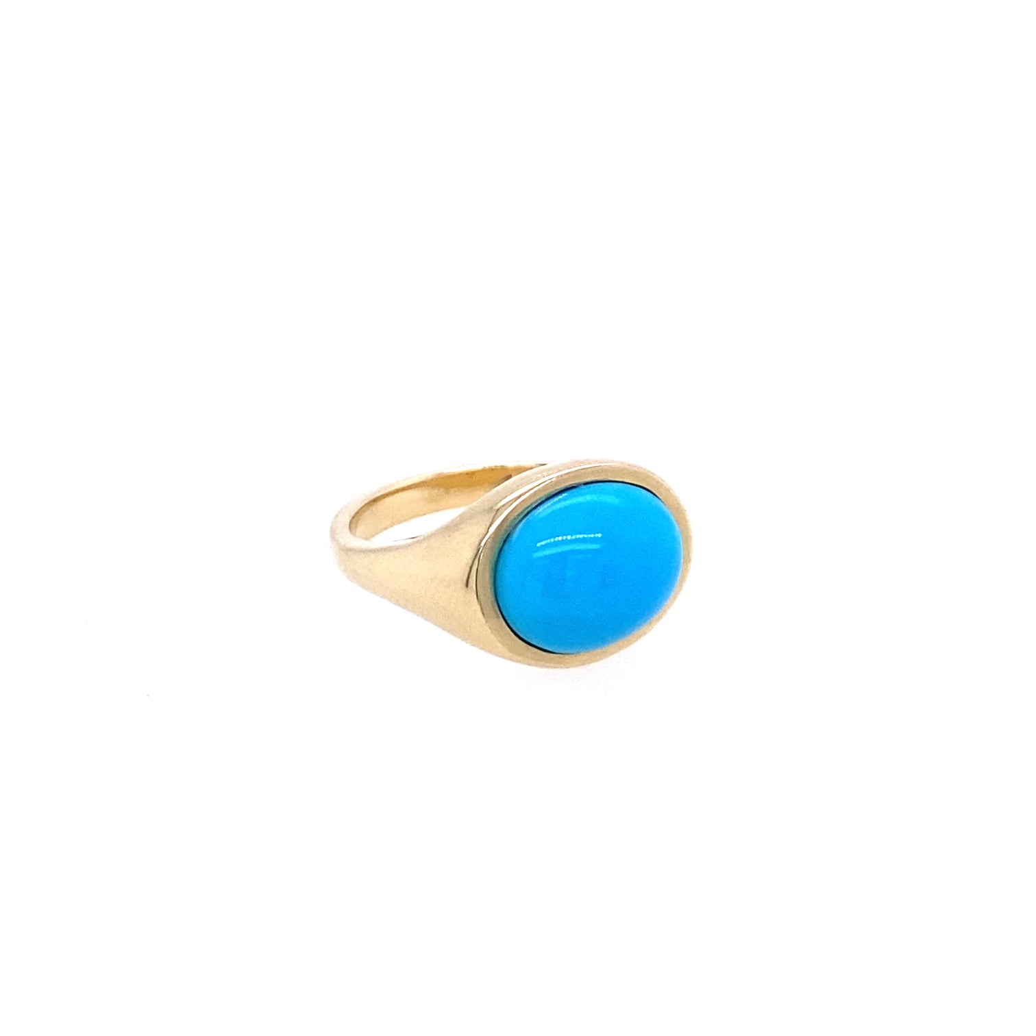 Turquoise Cabochon & Gold Signet Ring