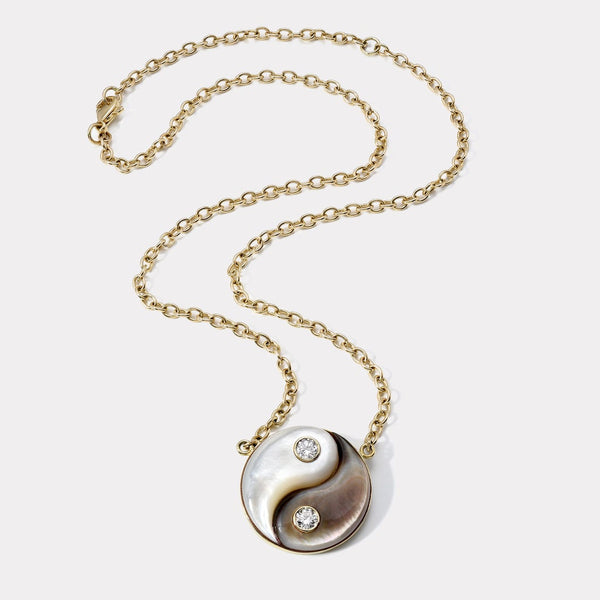 MEDIUM YIN YANG NECKLACE - WHITE AND DARK MOTHER OF PEARL