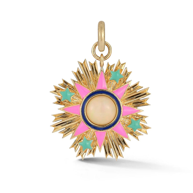 14K Gold Opal & Enamel Emblem Rosa Charm
