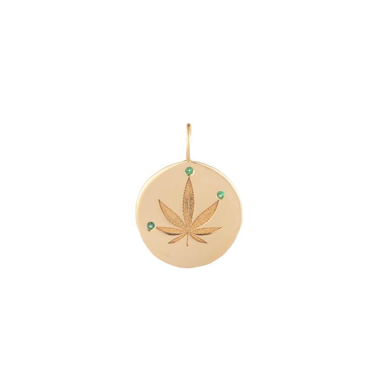 Gold & Emerald Cannabis Leaf Charm