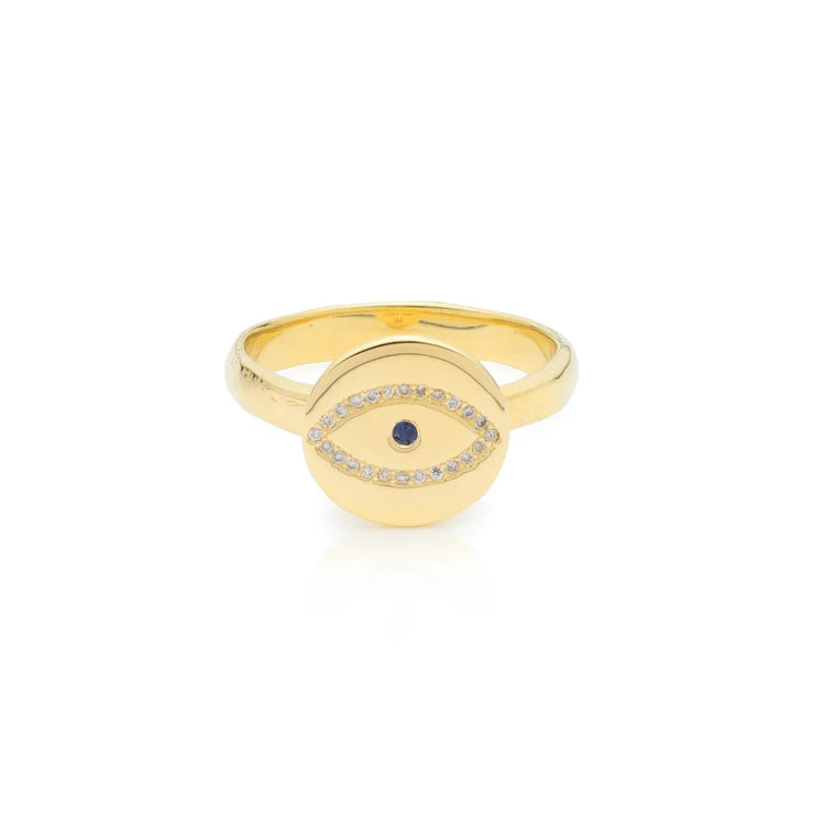 Gold, Diamond & Sapphire Evil Eye Ring