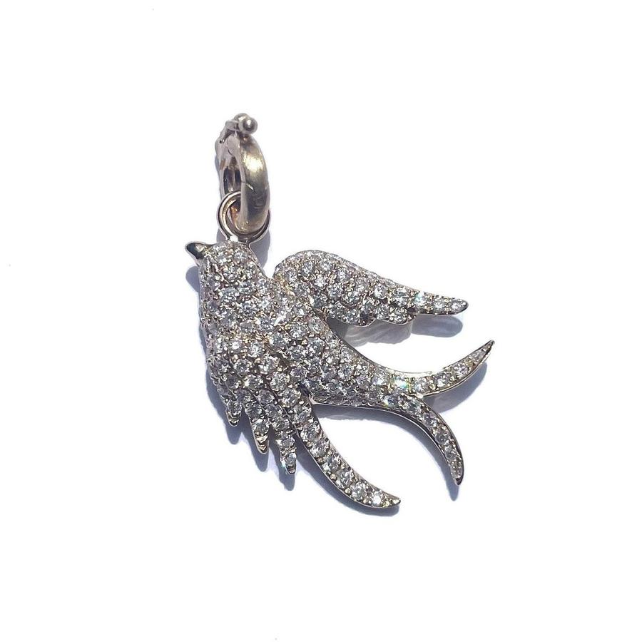 14K White Gold & White Diamond Birdie Charm