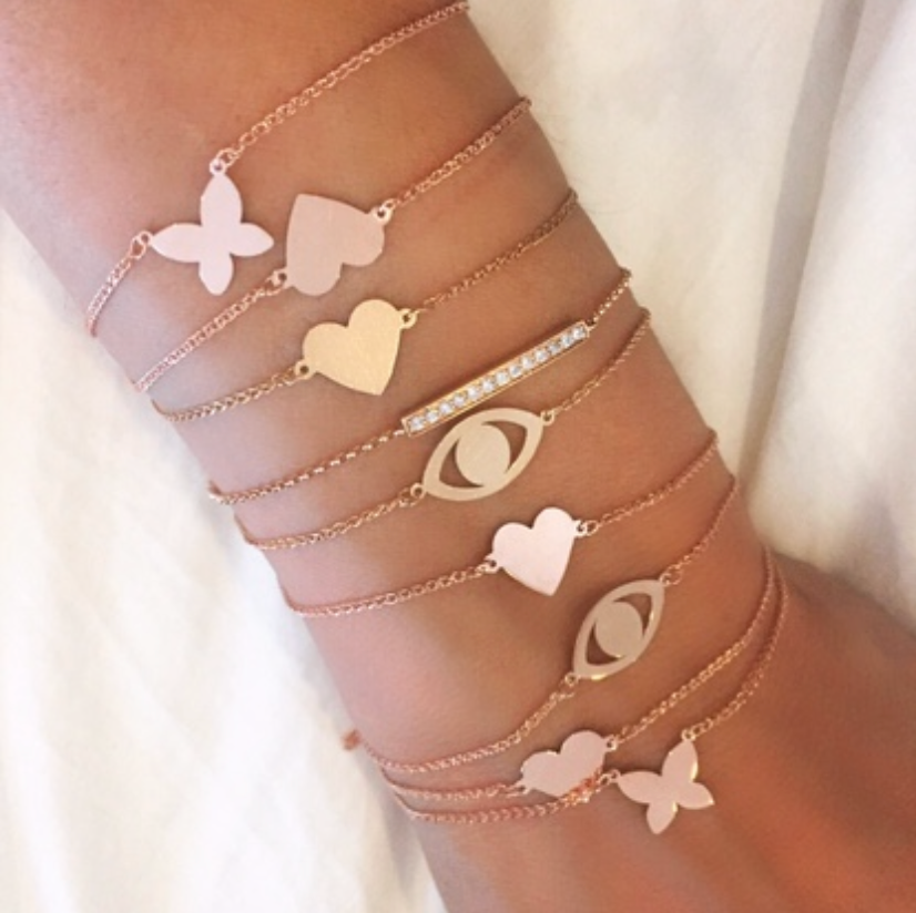 14k Gold Floating Heart Bracelet