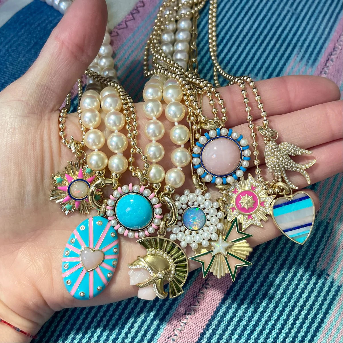 14K Gold Gemstone and Enamel Emblem Rosa Charm