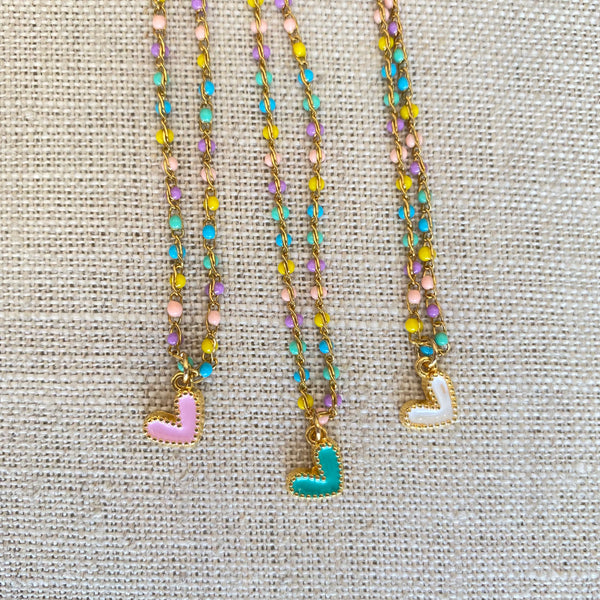 PASTEL BEADED HEART NECKLACE