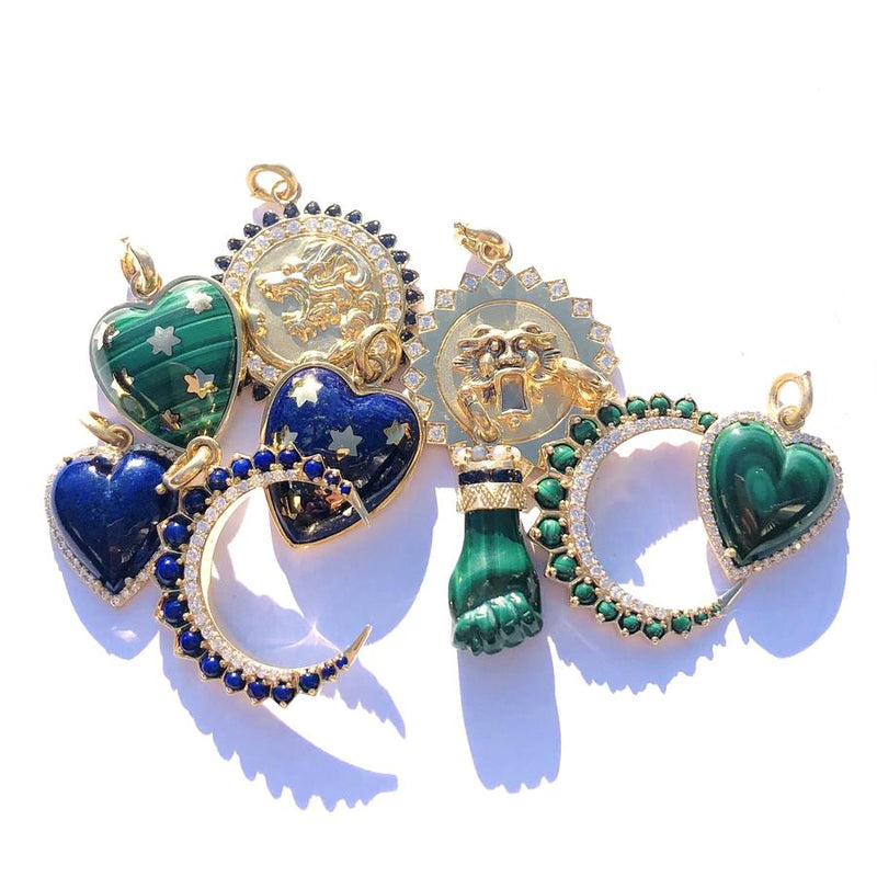 14K Gold Malachite Blue Sapphire & Pearl Figa Flossie Charm