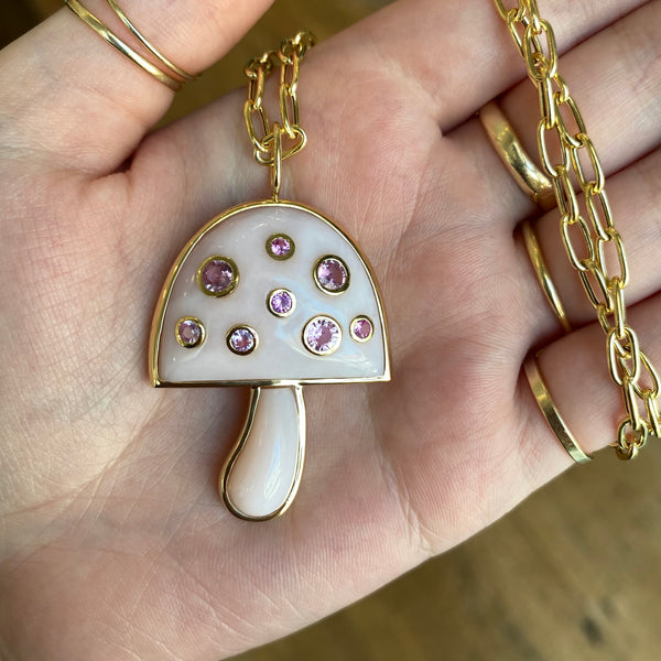 Magic Mushroom Necklace with Pink Sapphires - PINK OPAL