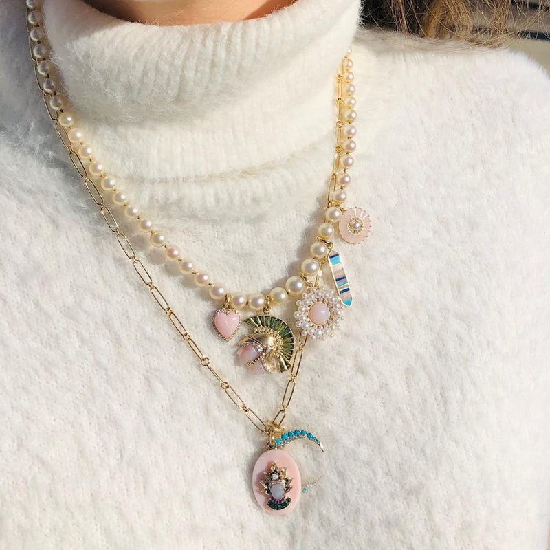 14K Gold Pink Opal & Gemstone Queen Christina Charm