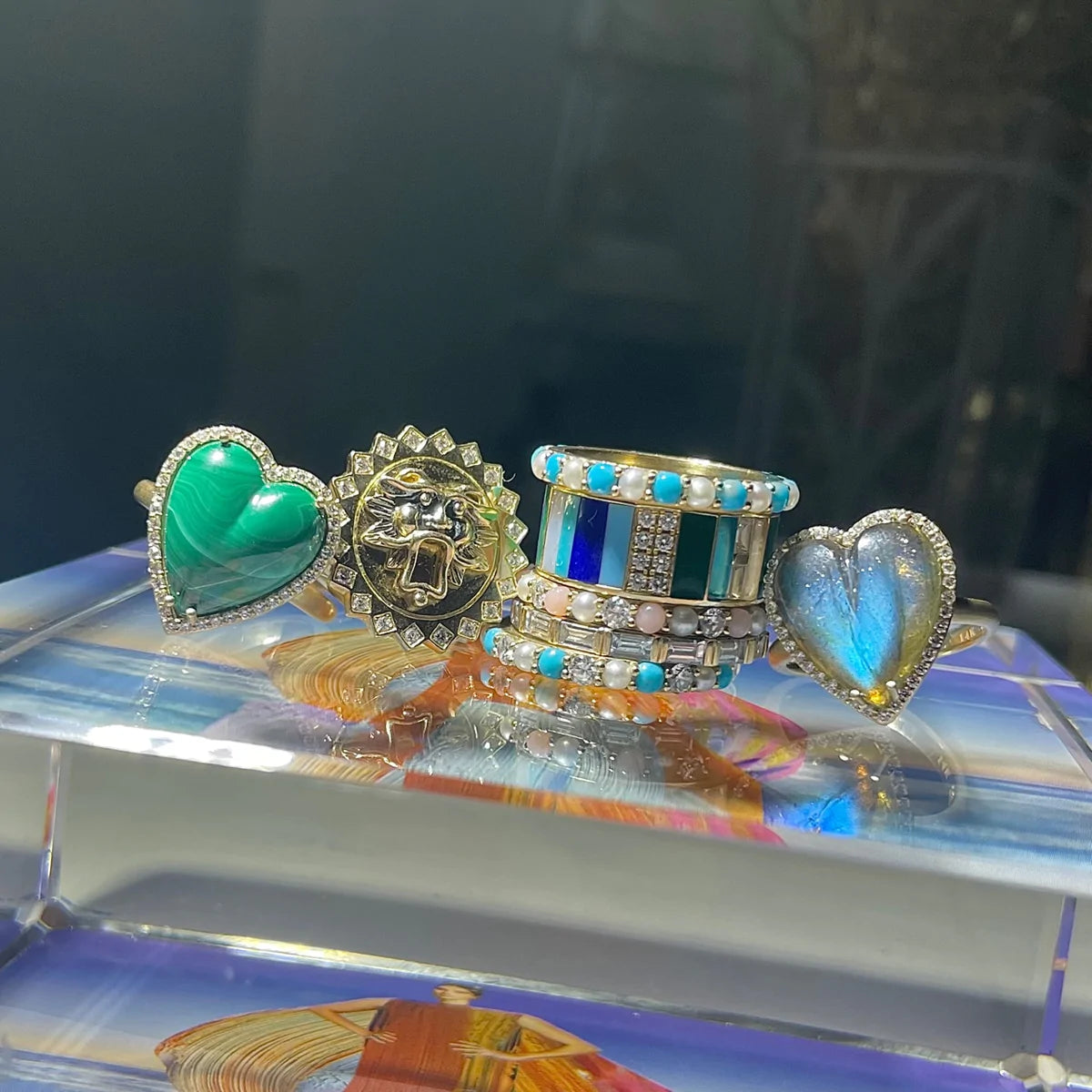 14K GOLD DIAMOND & LABRADORITE ALANA LARGE HEART RING