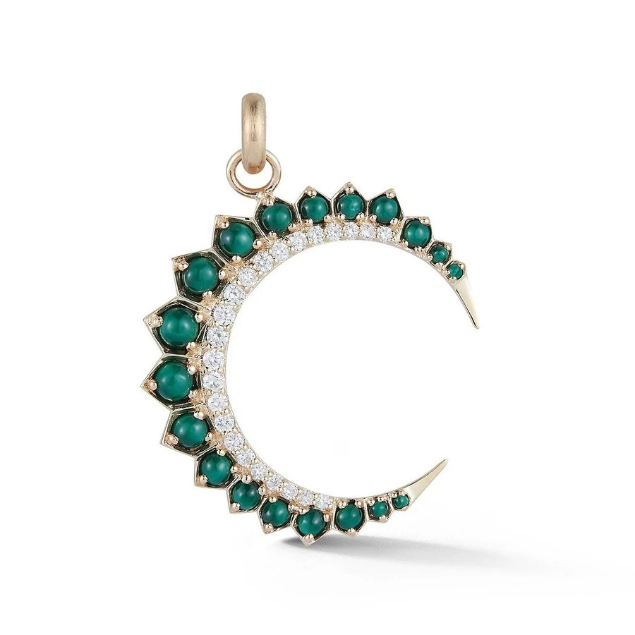 14K Gold Diamond & Malachite Crescent Moon Estelle Charm