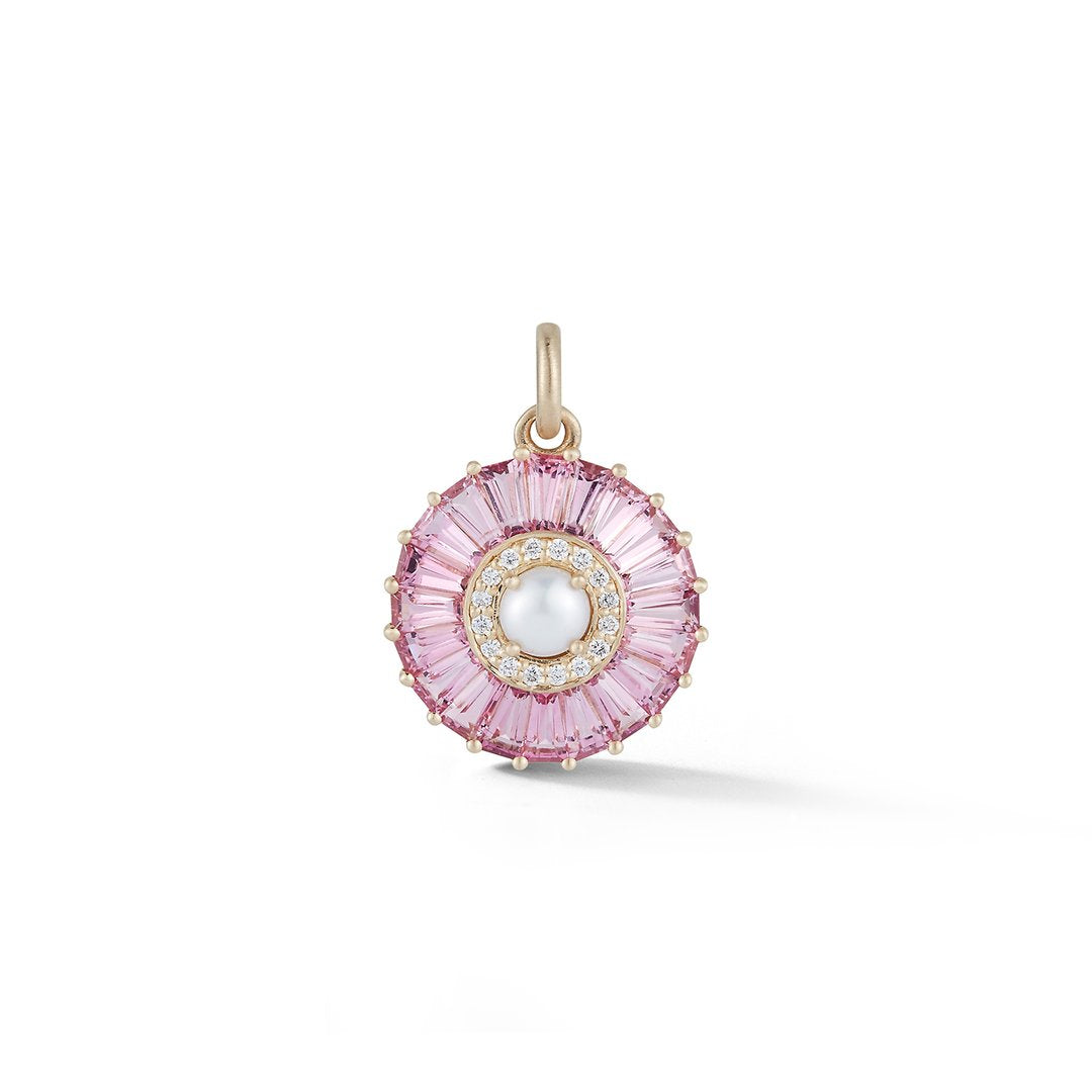 14K Gold Pink Tourmaline Diamond Pearl Emily Charm