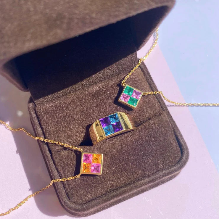 COSMIC DANCER CHECKER NECKLACE