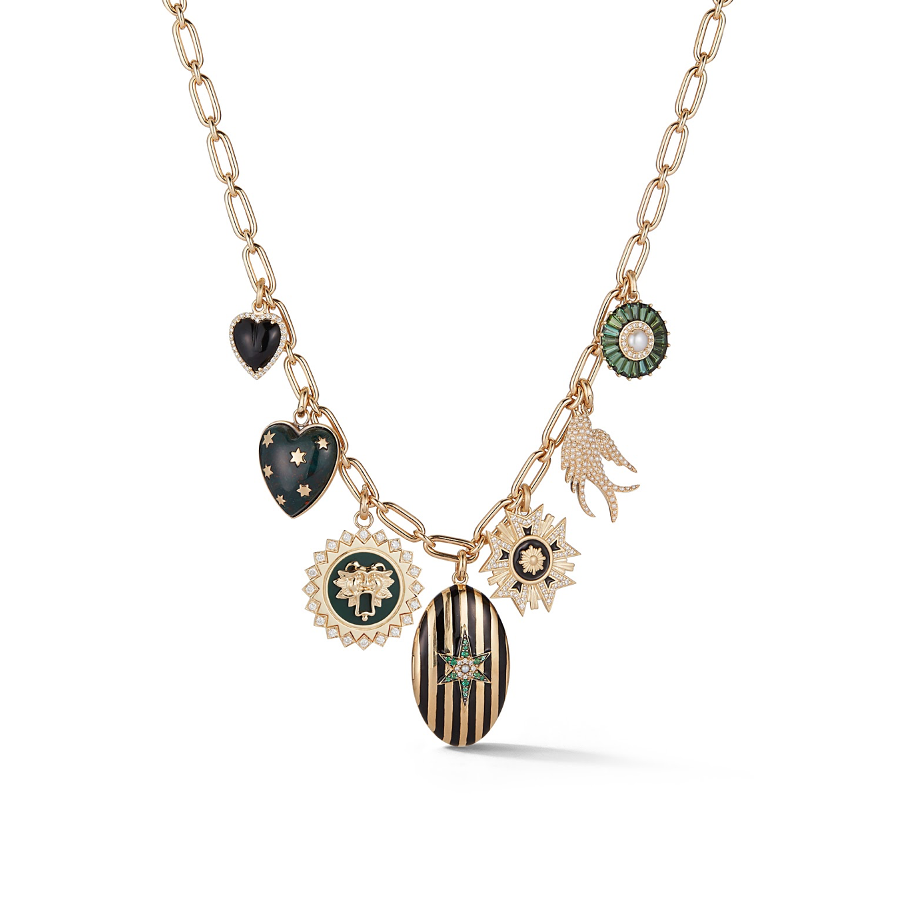14K Gold White Diamond & Black Enamel Florence Charm