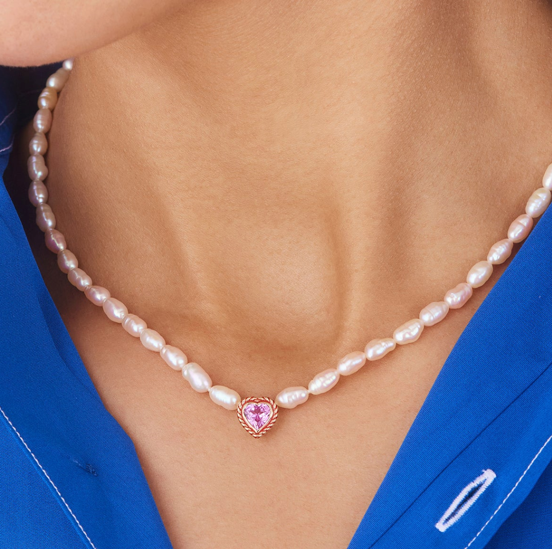 STREAMER HEART PEARL NECKLACE