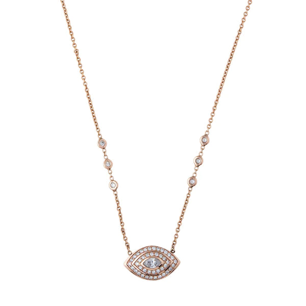 Diamond Marquise Pave Double Halo Eye Necklace