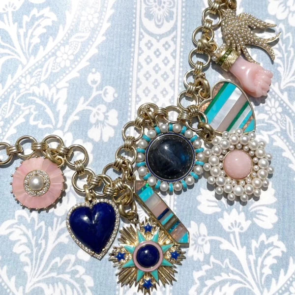 14K Gold Gemstone and Enamel Emblem Rosa Charm