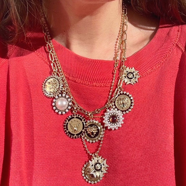 14K Gold Garnet Enamel Eagle Martha Medallion